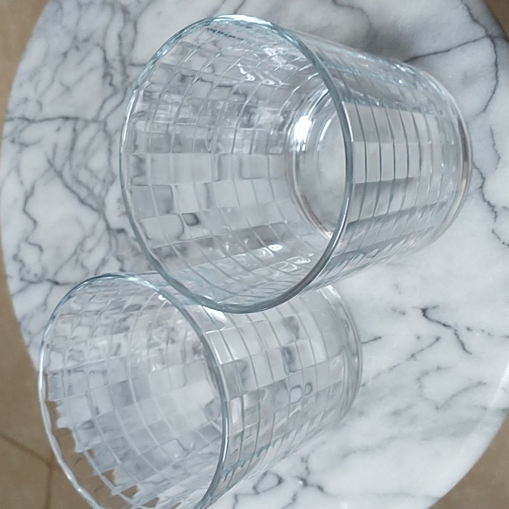 Pair of Pasabahce Checkered Old Fashioned Cocktail Glassware